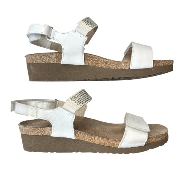 Naot Lisa Wedge Comfort Sandals Adjustable Strap White Leather Sz 37 US 6.5 / 7 - Picture 1 of 10
